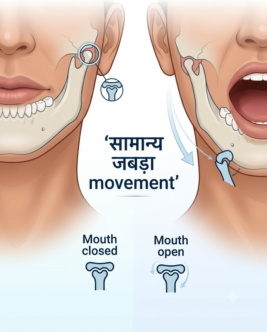 मुंह खुला और बंद — TMJ का सामान्य movement